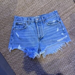 Agolde Distressed Frayed Hem Denim Shorts - Blue